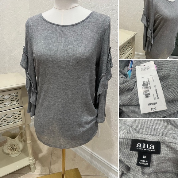 a.n.a Tops - Ana Sparkle Gray Ruffle Sleeve Top NWT Medium